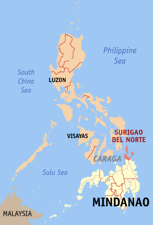 Map of the Philippines with Surigao del Norte highlighted