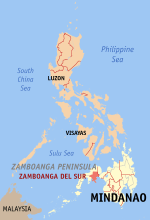 Map of the Philippines with Zamboanga del Sur highlighted