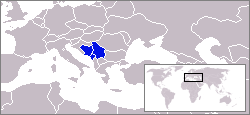 The blue represents where the Serbian is spoken in Serbia and surrounding countries