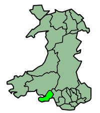 Location of the city of Swansea (Light Green) within Wales (Dark Green)