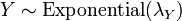 Y \sim \operatorname{Exponential}(\lambda_Y)\,