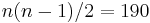 n(n-1)/2 = 190