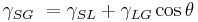 \gamma_{SG}\ =\gamma_{SL}+\gamma_{LG}\cos{\theta}