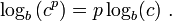  \log_b \left(c^p \right) = p \log_b (c ) \ . 