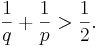 \frac{1}{q} + \frac{1}{p} > \frac{1}{2}.