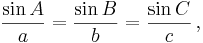 \frac{\sin A}{a} = \frac{\sin B}{b} = \frac{\sin C}{c}\,,