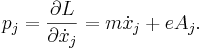  p_j = \frac{\partial L}{ \partial \dot{x}_j} = m \dot{x}_j + e A_j. 