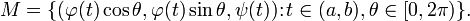 M=\{(\varphi(t)\cos \theta, \varphi(t)\sin \theta,\psi(t))\colon t\in (a,b), \theta\in [0,2\pi)\}.