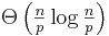 \textstyle\Theta\left(\frac{n}{p} \log\frac{n}{p}\right)