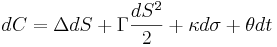 dC=\Delta dS + \Gamma \frac{dS^2}{2} + \kappa d\sigma + \theta dt \,