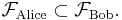 \textstyle \mathcal F_\text{Alice} \subset \mathcal F_\text{Bob}. 