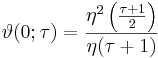 \vartheta(0;\tau)=\frac{\eta^2\left(\frac{\tau+1}{2}\right)}{\eta(\tau+1)}