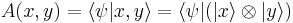 
A(x,y)=\langle \psi|x,y\rangle = \langle \psi | ( |x\rangle \otimes |y\rangle )
