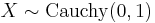 X \sim \mathrm{Cauchy}(0,1)