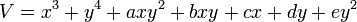 V = x^3+y^4+a x y^2 +bxy+cx+dy+ey^2