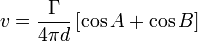 v = \frac{\Gamma}{4 \pi d} \left[\cos A + \cos B \right]