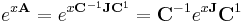 e^{x \mathbf{A}} = e^{x \mathbf{C}^{-1} \mathbf{J} \mathbf{C}^{1}} = \mathbf{C}^{-1} e^{x \mathbf{J}} \mathbf{C}^{1}