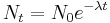 N_t = N_0 e^{-\lambda t}