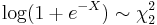 \mathrm{log}(1 + e^{-X}) \sim  \chi_2^2\,