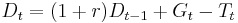  {D_t} = (1+r)D_{t-1} + G_t - T_t