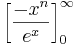 \left[\frac{-x^n}{e^x}\right]_0^\infty 