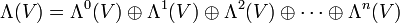 \Lambda(V) = \Lambda^0(V)\oplus \Lambda^1(V) \oplus \Lambda^2(V) \oplus \cdots \oplus \Lambda^n(V)