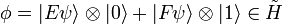  \phi = | E \psi  \rangle \otimes |  0 \rangle + | F \psi  \rangle  \otimes |  1 \rangle \in \tilde{H} 