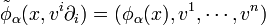 \tilde\phi_\alpha(x, v^i\partial_i) = (\phi_\alpha(x), v^1, \cdots, v^n)