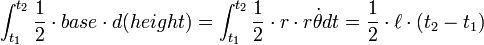 \ \int_{t_1}^{t_2}\frac 1 2 \cdot base\cdot d(height) = \int_{t_1}^{t_2}\frac 1 2 \cdot r\cdot r\dot \theta dt=\frac 1 2 \cdot\ell \cdot(t_2-t_1) 