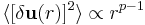 \langle [\delta \mathbf{u}(r)]^2  \rangle \propto r^{p-1} 