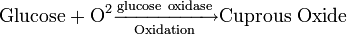 \mathrm{Glucose} + \mathrm{O}^{2}\xrightarrow[\mathrm{Oxidation}] {\mathrm{glucose\ oxidase}}\mathrm{Cuprous\ Oxide} 