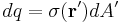 dq = \sigma(\mathbf{r^\prime})dA^\prime