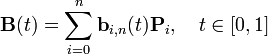 \mathbf{B}(t) = \sum_{i=0}^n \mathbf{b}_{i,n}(t)\mathbf{P}_i,\quad t\in[0,1]