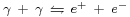 \begin{smallmatrix}\gamma\ +\ \gamma\ \leftrightharpoons\ e^{+}\ +\ e^{-}\end{smallmatrix}