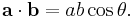  \mathbf{a} \cdot \mathbf{b} = ab \cos\theta. \, 