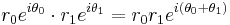 r_0 e^{i\theta_0} \cdot r_1 e^{i\theta_1}=r_0 r_1 e^{i(\theta_0 + \theta_1)} \,