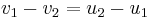  \ v_{1}-v_{2} = u_{2}-u_{1}