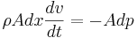 \rho  A  dx \frac{dv}{dt}= -A dp 