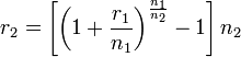 r_2=\left[\left(1+\frac{r_1}{n_1}\right)^\frac{n_1}{n_2}-1\right]n_2