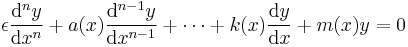  \epsilon \frac{\mathrm{d}^ny}{\mathrm{d}x^n} + a(x)\frac{\mathrm{d}^{n-1}y}{\mathrm{d}x^{n-1}} + \cdots + k(x)\frac{\mathrm{d}y}{\mathrm{d}x} + m(x)y= 0