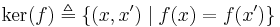 \operatorname{ker}(f) \triangleq \{(x,x') \mid f(x) = f(x')\}