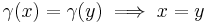 \,\!\gamma(x) = \gamma(y) \implies x = y