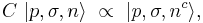 C\ |p,\sigma,n\rangle \ \propto \ |p,\sigma,n^c\rangle ,