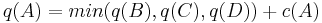 q(A) = min(q(B),q(C),q(D))+c(A)