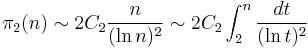 \pi_2(n) \sim 2 C_2 \frac{n}{(\ln n)^2} \sim 2 C_2 \int_2^n {dt \over (\ln t)^2}