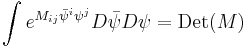  \int e^{M_{ij}{\bar\psi}^i \psi^j} D\bar\psi D\psi= \mathrm{Det}(M) 