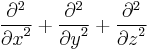 \frac{\partial^2}{{\partial x}^2} + \frac{\partial^2}{{\partial y}^2} + \frac{\partial^2}{{\partial z}^2}