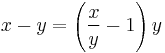 x - y = \left(\frac{x}{y} - 1\right) y