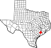 State map highlighting Wharton County