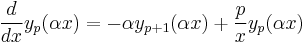 \frac{d}{dx}y_p(\alpha x)=-\alpha y_{p+1}(\alpha x) + \frac{p}{x} y_p(\alpha x)